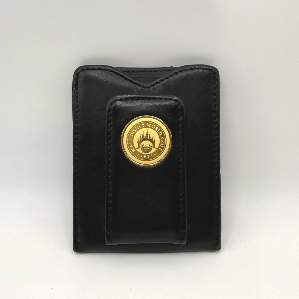 Walt Disney World Golf Black Leather Card Wallet Magnetic Money Clip Buxton